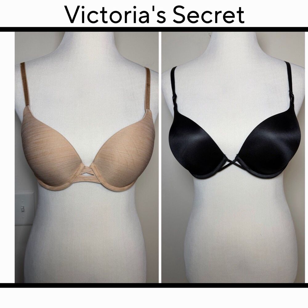 Victoria’s Secret 2 Pc Bra Lot 34C Tan & Black Underwired